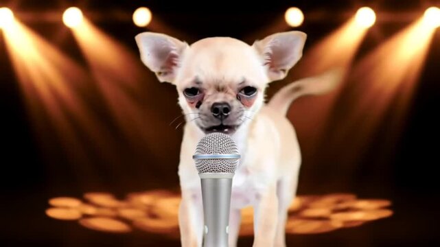 Chihuahua croons in the spotlights embrace