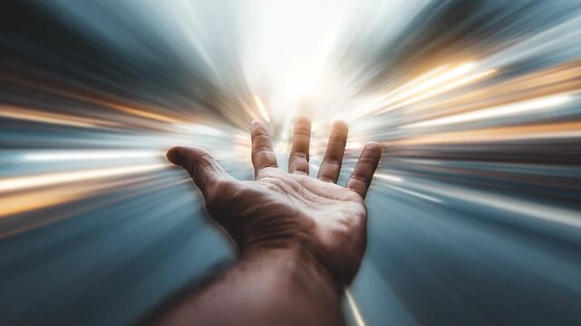 Reaching for Possibilities: An abstract image showing a hand reaching out towards a dynamic background of light and motion, creating a sense of boundless potential.