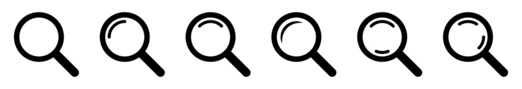 Search icons set. Magnifying glass icon symbols collection.