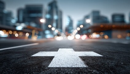 Urban road, crosswalk, city lights