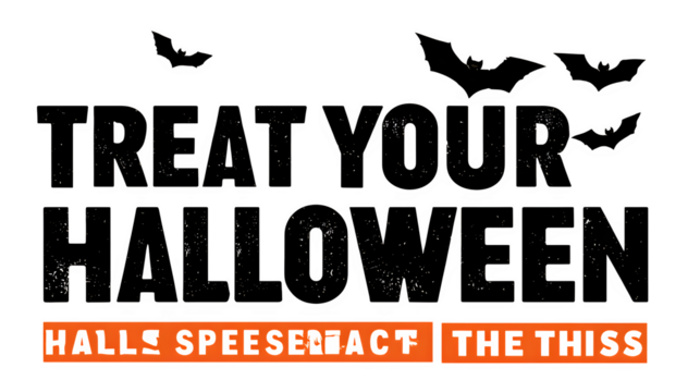 Transparent seasonal Halloween slogan "Treat Yourself This Halloween," isolated on white background