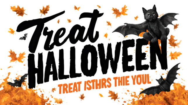 Transparent seasonal Halloween slogan "Treat Yourself This Halloween," isolated on white background