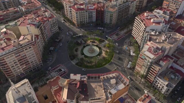 Aerial view of Alicante City Center, Placa de los Luceros. A Famous summer resort of Costa Blanca, Alacant, Spain. 