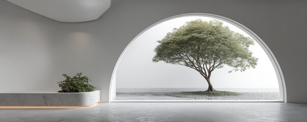 Minimalist interior with a tree