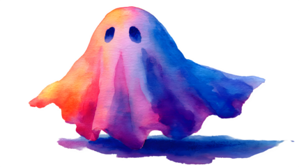 Watercolor Halloween ghost painting with soft shading, isolated on white background