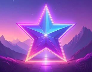 A vibrant, glowing star at the center of a landscape