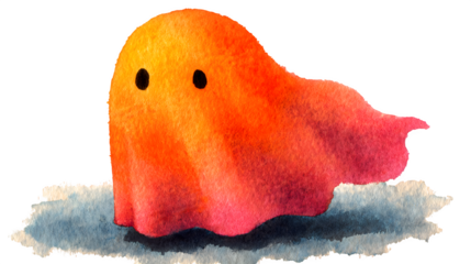 Watercolor Halloween ghost painting with soft shading, isolated on white background