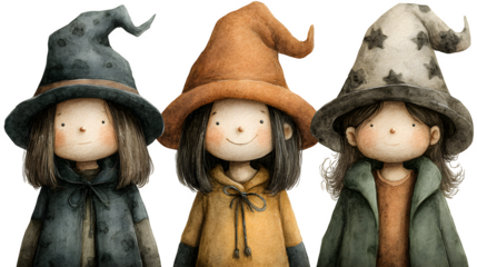 Watercolor clipart of cute Halloween witch in festive style, AI generated, isolated on white background