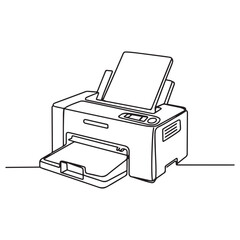 One single line Art drawing of digital printer for company business printing needs. Electricity small home office tools concept. with white background