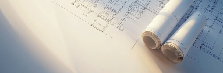 Architectural blueprints spread out on a table