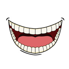 Smiling cartoon mouth. wide grin vector illustration. Hand drawn laughing expression