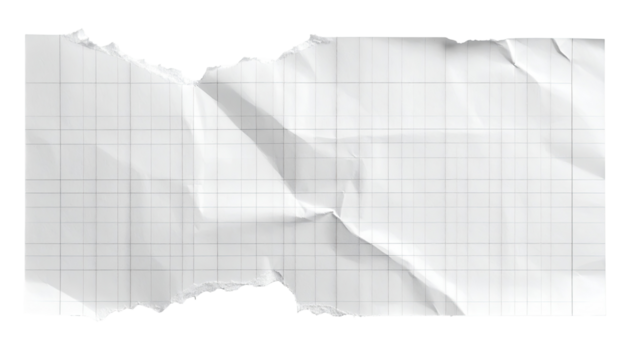 Crinkled, torn sheet of graph paper