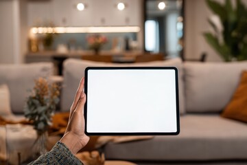 Modern tablet held in hand, indoor scene