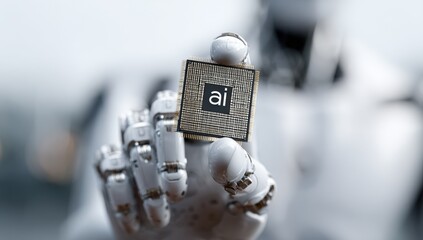 Robotic hand holding a computer chip