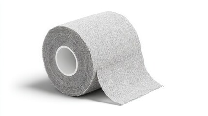 Roll of Gray Fabric Tape on White Background for Crafting and Repair