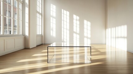 Spacious room with sunlight and a glass table