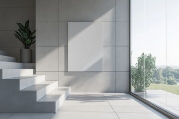 Modern interior with stairs and view of nature