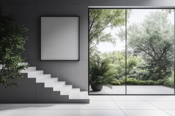 Stairway reveals serene garden view