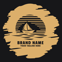 sailboat silhouette vector logo with simple and modern design, with background, for branding, flexible suitable for various vector illustration applications.
