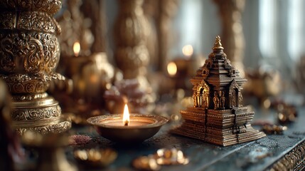 Golden Temple miniature with lit candle for Diwali or Buddha Purnima