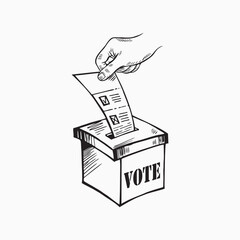 Hand drawn of voting ballot box icon, Election Vote concept, Simple line design for web site, logo, app, Vector illustration