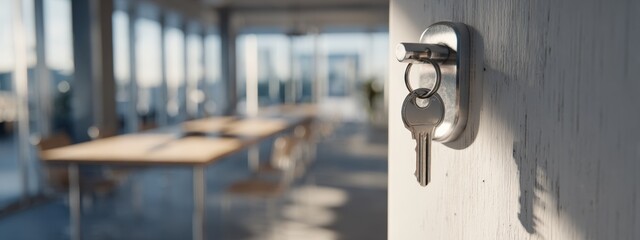 Keys in a modern open-plan office