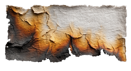 A burnt piece of paper with a gradient of charred colors.  The edges and parts of the center show the effects of fire, transitioning from light tan to dark brown and black