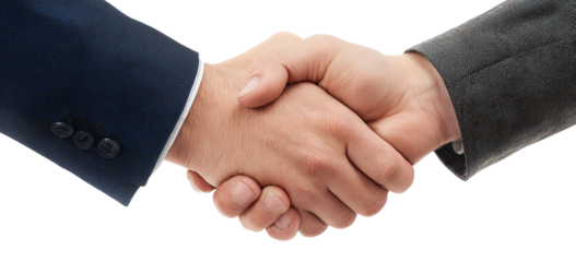 Business handshake isolated on transparent background, representing a successful agreement and partnership between two professional individuals