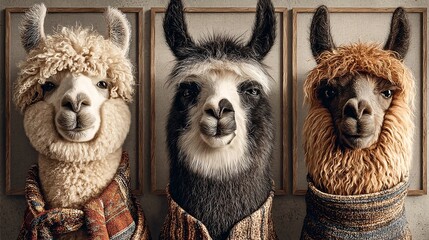 Three Stylish Llamas Displaying Unique Fur Styles and Textures
