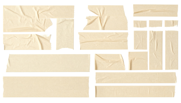 Torn beige adhesive tape pieces, various shapes and sizes - Powered by Adobe