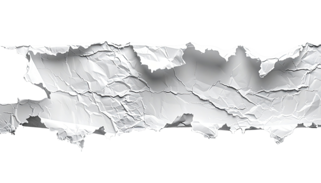 Ripped, crumpled white paper strip