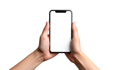 Smartphone held in hands, blank screen