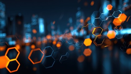 Abstract city lights, hexagon pattern