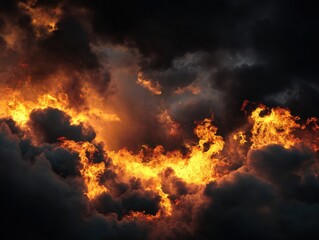 Fiery clouds against a dark sky