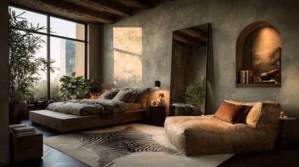 Cozy Modern Bedroom with Natural Elements and Minimalist Design