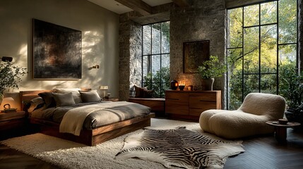 Elegant Modern Bedroom with Natural Light and Cozy Decor Elements