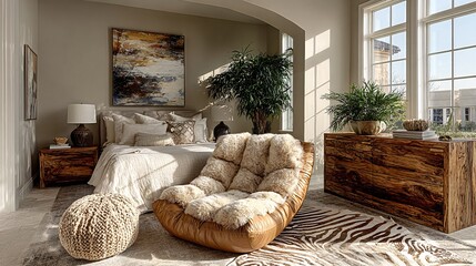 Cozy Modern Bedroom with Natural Light and Elegant Decor Elements