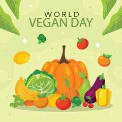 Hand drawn Flat World vegan day Illustration 4