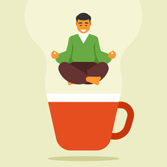 Yoga Pose Above Coffee Cup – Balance, Relaxation, and Lifestyle Vector Illustration