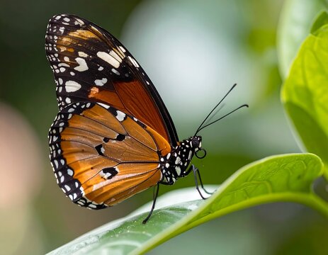 Close-up of a butterfly on a leaf - Powered by Adobe