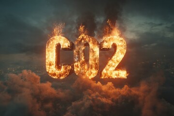 Fiery CO2 emissions over a city at night