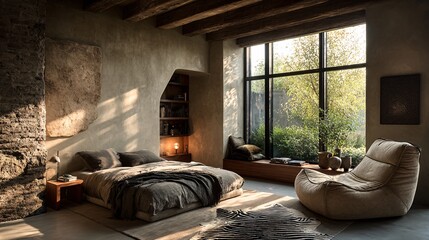 Cozy and Minimalist Bedroom with Natural Light and Organic Touches