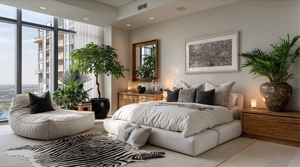 Modern Stylish Bedroom with Natural Elements and Cozy Decor