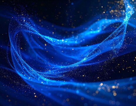 Abstract swirling blue and gold particles