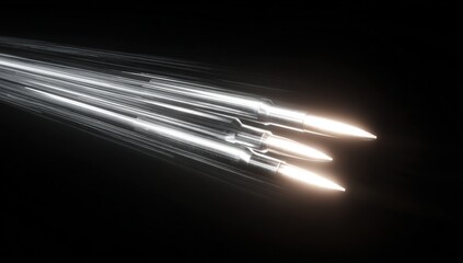 Three rockets streaking through space