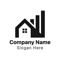Fototapeta premium Modern real estate and property investment logo symbolizing significant market growth, rising home values, and financial success. Ideal for housing development, brokerage, mortgage, or wealth manageme