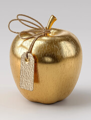 a golden apple with a tag.generative ai