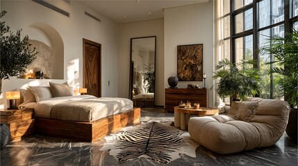 Modern Cozy Bedroom with Natural Light and Elegant Decor Elements