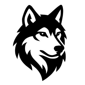Elegant black and white wolf head vector illustration, a versatile graphic art piece for logos, mascots, branding, and modern design applications, capturing the powerful spirit of a majestic canine, p