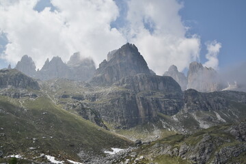 Peaks of Brenta Dolomites in cloudy weather, Trentino, Italy